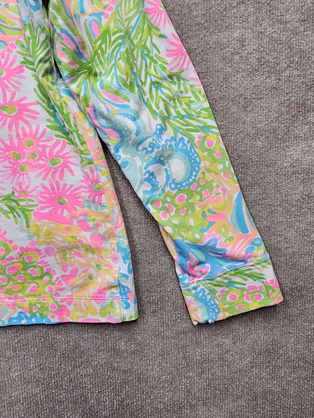 Lilly Pulitzer Half Zip Pullover Medium Tropical Print Pink Blue Green - Picture 8 of 12
